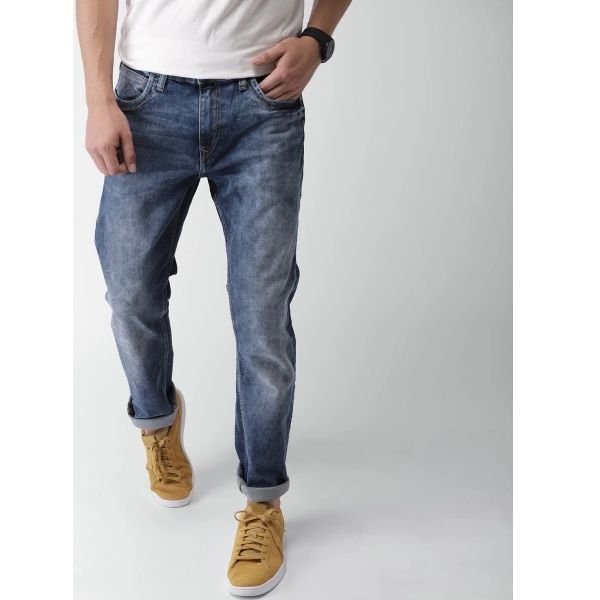 Mast & Harbour Men's Blue Tapered Fit Stretchable Jeans
