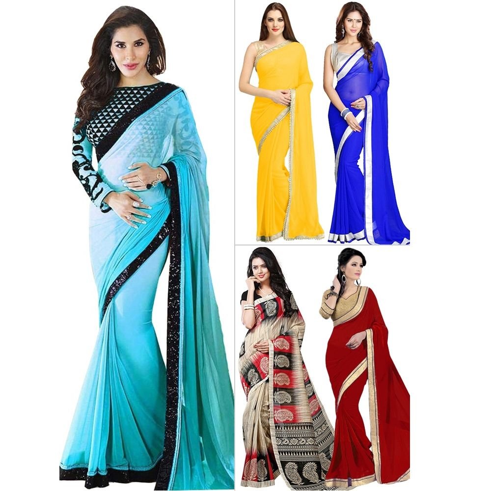 Ethnic Special - Set Of 5 Georgette & Art Silk Saree