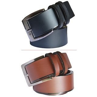 Jack Klein Combo of 2 Leatherite Pin Buckle Belts For Men