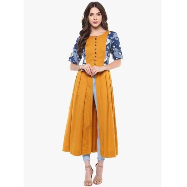 Indian Virasat Women's Mustard Printed Kurta