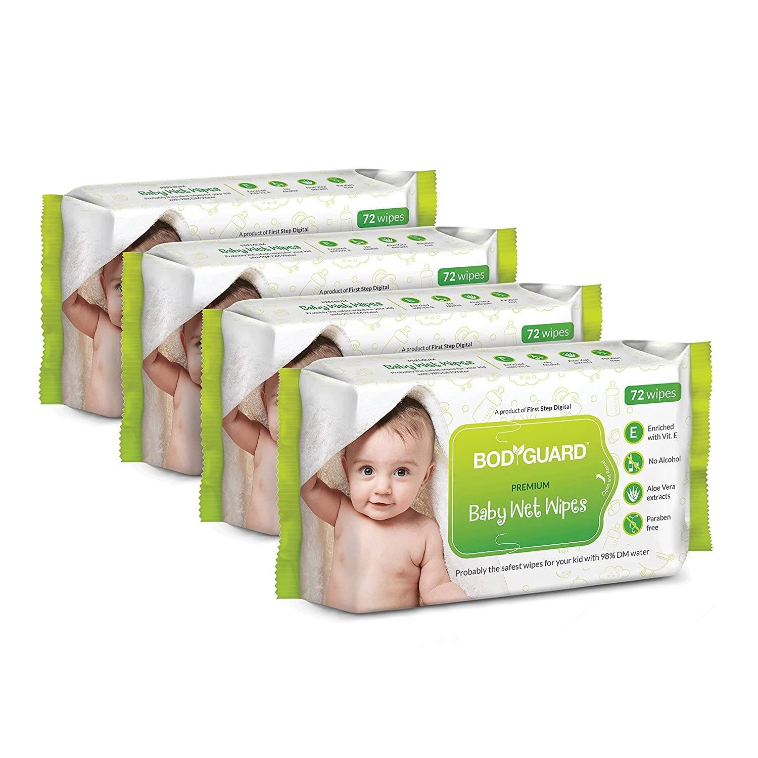 BodyGuard Premium Paraben Free Baby Wet Wipes (Pack of 4)