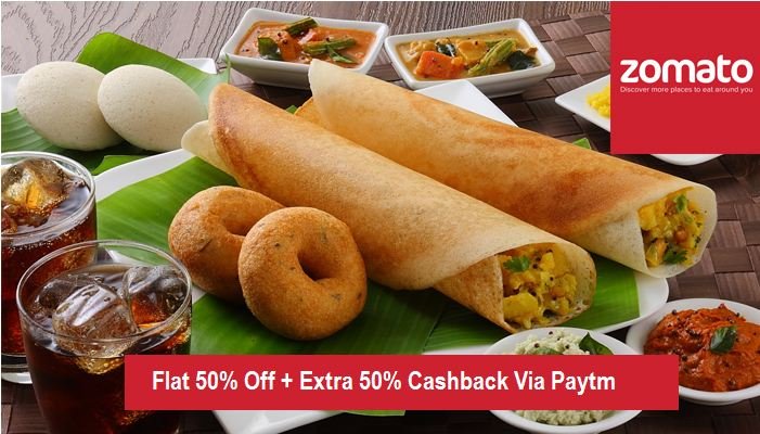 Order Food online at Flat 50% off + Extra 50% Cashback via paytm