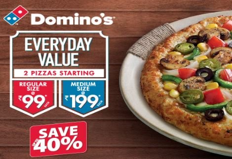 Dominos Everyday Value Offers 2 Regular Hand Tossed Pizza @ Just 99