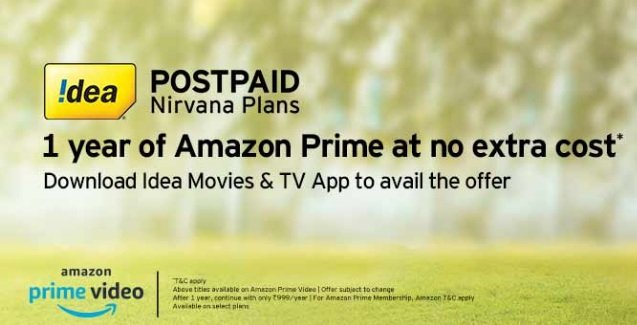 1 Year Amazon Prime at No Extra Cost, with Idea Nirvana Postpaid
