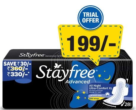 Stayfree Advanced XL Night Sanitary Pad (28 Count) @ Rs. 199