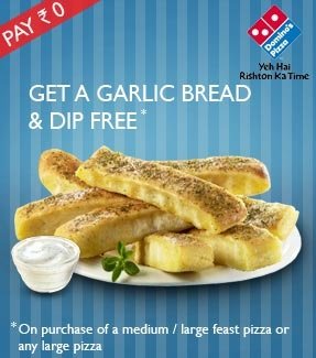 FREE Garlic Bread on min. order of Rs. 100 | Dominos App