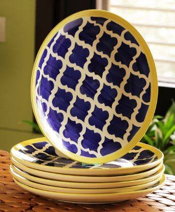 White & Blue Set of 6 Hand-Painted Ceramic Moroccan Plates