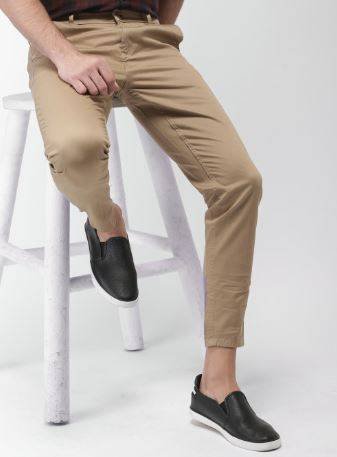 Men Khaki Tapered Fit Solid Chinos