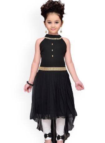 Black & White Solid Kurta for baby girl with Churidar Leggings