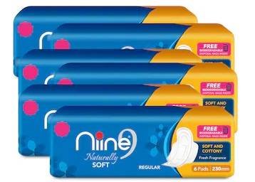 Niine Naturally Soft Sanitary Pads with FREE Disposable Bags [6 Pads]