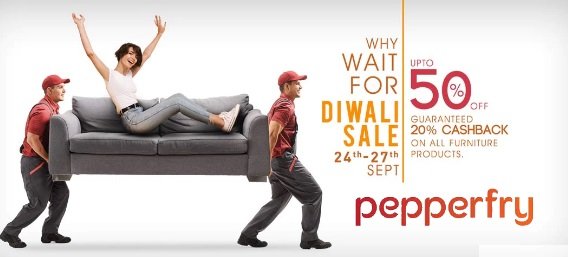 Pepperfry Diwali Offer (Upto 50% off + 20% cashback on Furnitures)