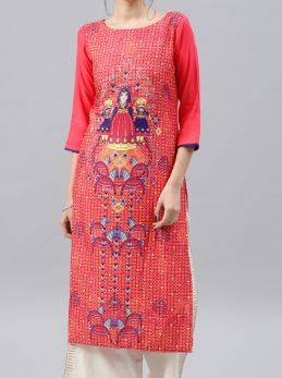 Pink Printed Straight Women Kurta (Vaamsi)