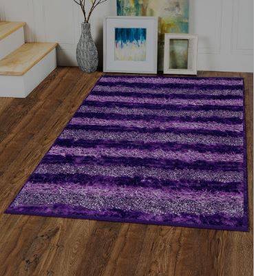 Rectangular Shape Purple Striped Carpet of Polyester