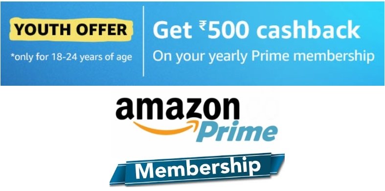 Amazon Prime Yearly Membership & Get Rs.500 Cashback - Youth Offer