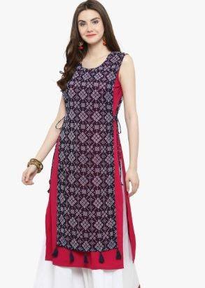 Azira Women Blue & Pink Printed Straight Kurta