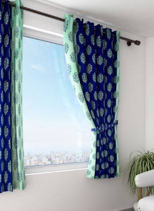 Navy & Green Single Ethnic Print Blackout Window Curtain By Sigma