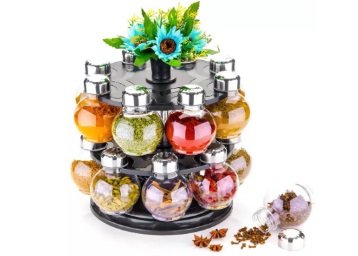 Cronus Black Revolving Spice Rack Set Of 16