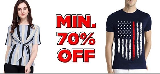 Minimum 70% off on Tops and Tees From just Rs. 144