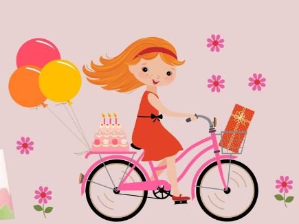 PVC Vinyl Cute Little Girl on Cycle Balloons Wall Sticker