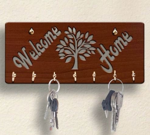 Welcome Home Wooden 7 Hooks Key Holder