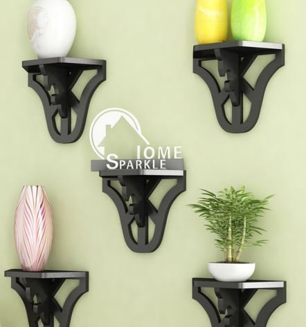 Home Sparkle Carved Wall Shelf (Set of 5) in Black Finish