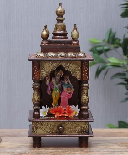 D'Dass Solid Wood Pooja Mandir for Home & Office in Copper Finish